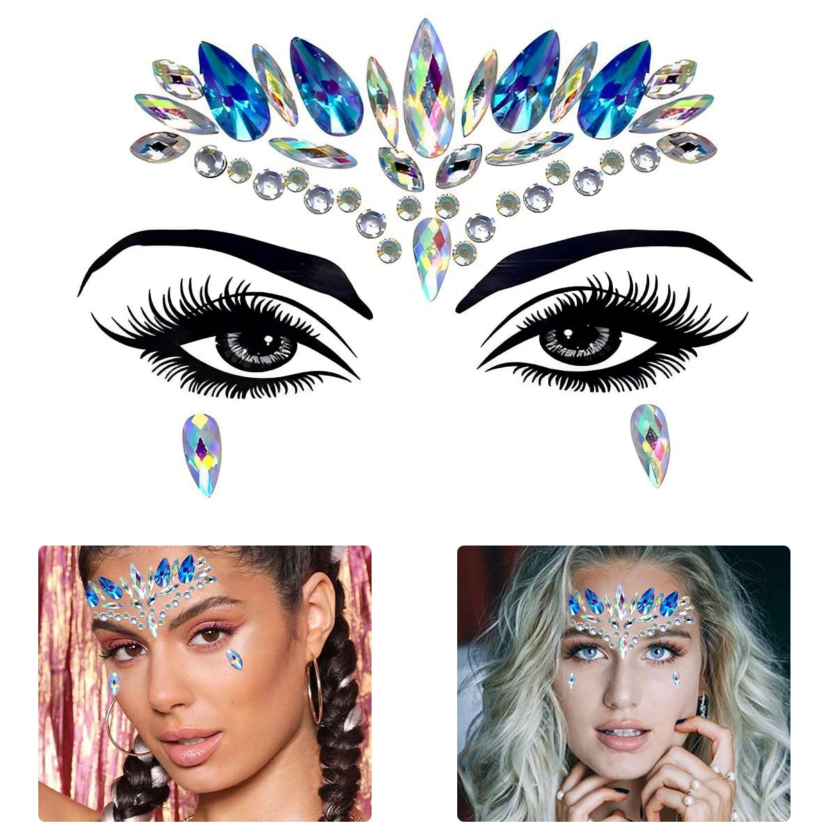 MAYCREATE Face Gems Rhinestone Face Decoration Jewelry Stickers For Women Girls, Mermaid's Tears Makeup Stickers Artist Temporary Eyes Decor Crystal Face Jewels for Festival, Party, Rave (Blue) MAYCREATE Face Gems Rhinestone Face Decoration Jewelry Stickers For Women Girls, Mermaid's Tears Makeup Stickers Artist Temporary Eyes Decor Crystal Face Jewels for Festival, Party, Rave (Blue)